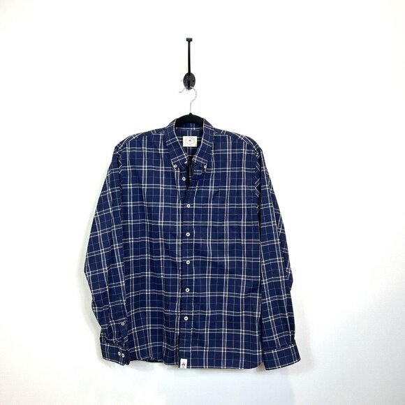 BROOKS BROTHERS Red Fleece Navy Blue Windowpane Sport Button Down Shirt Large - Picture 1 of 10